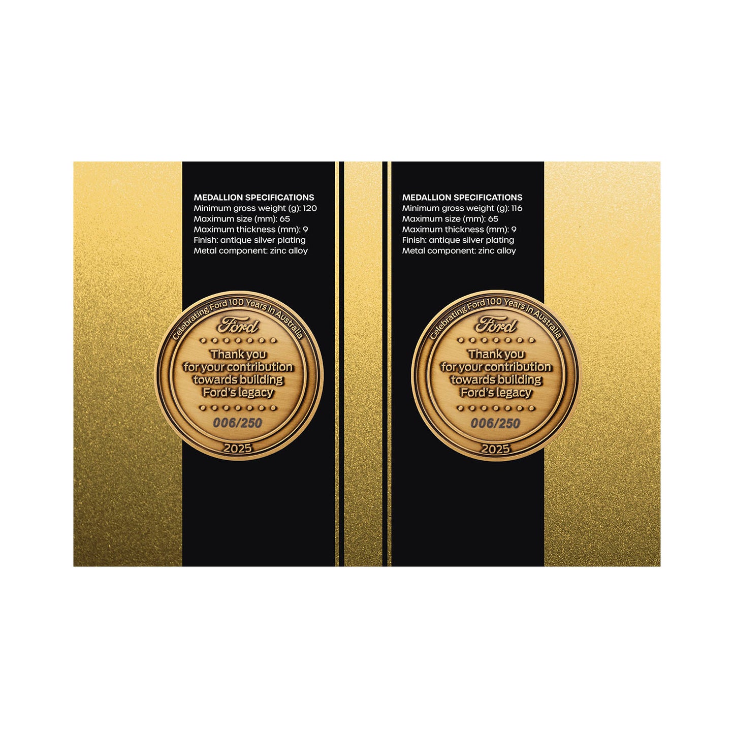 Ford 100 Year Commemorative Medallion - First & Last 1925 - 2025